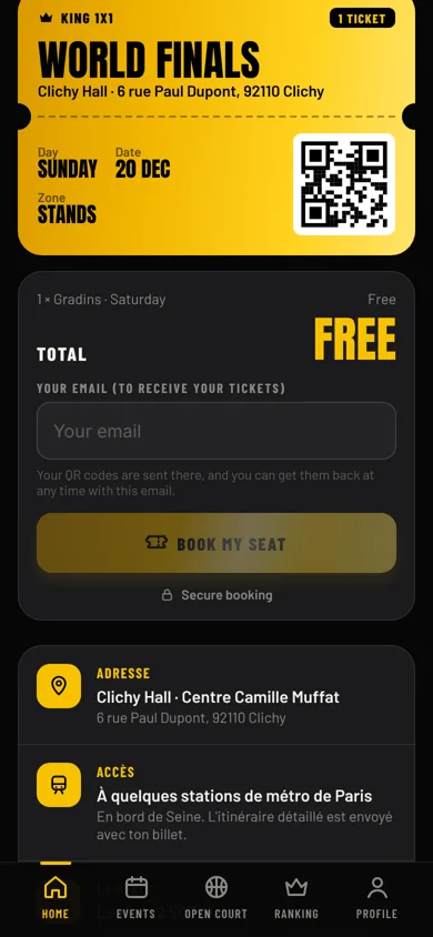 Billet avec QR code dans l’application King 1x1