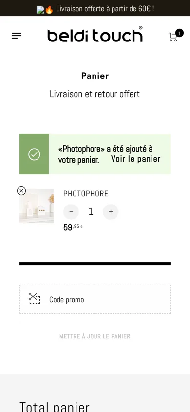 Panier Beldi Touch sur mobile avant la refonte